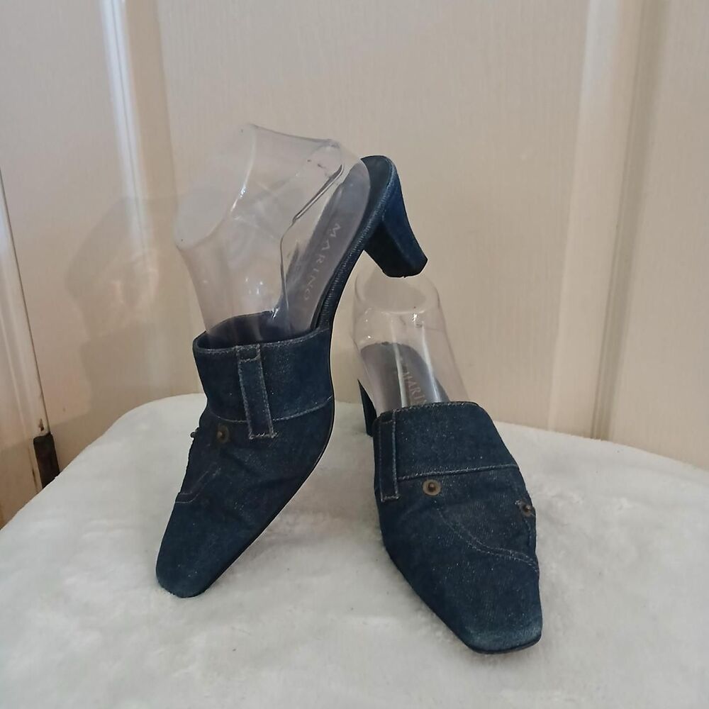 Y2K Vintage Marino Boutique Denim Pocket Chunky Heel Mules 8.5 Indie Mcbling
